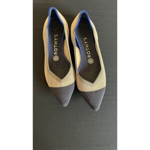 Rothy's The Point Dune Cap Toe Flats Size 8.5 Black Tan Herringbone Retired